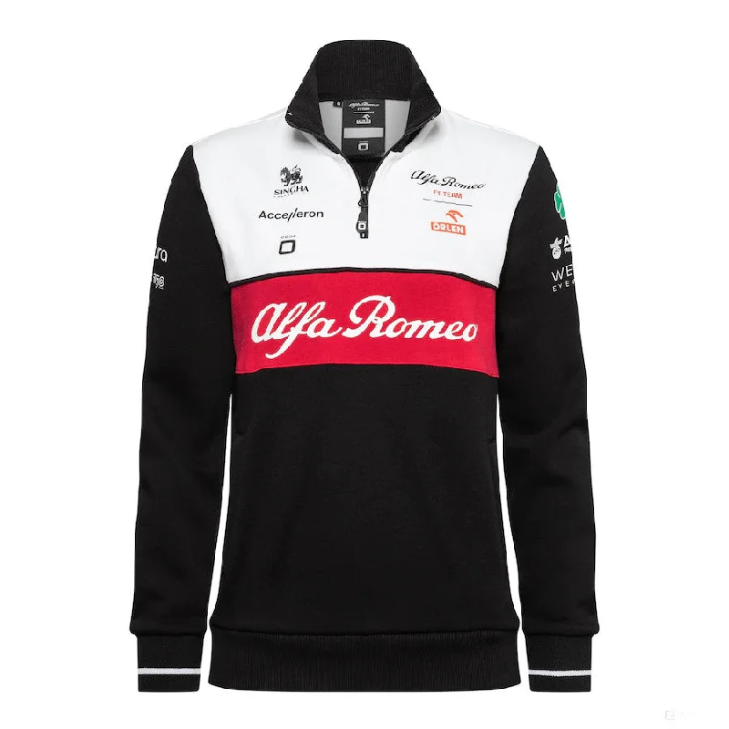 Alfa Romeo Womens Team Sweatshirt, Black, 2022 Hoodie with Button Classic Timeless