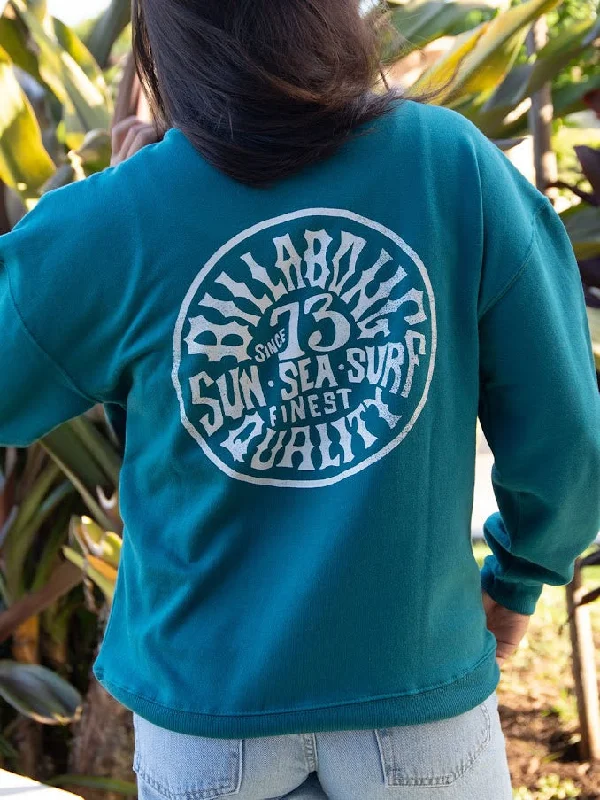 BILLABONG SUN SEA SURF WOMENS CREW SWEATSHIRT - TEAL Hoodie with Longline Fit Extended Stylish