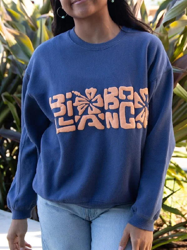 BILLABONG TIKI VIBES KENDALL WOMENS CREW SWEATSHIRT - BLUE Hoodie with Ribbed Neckline Snug Warm