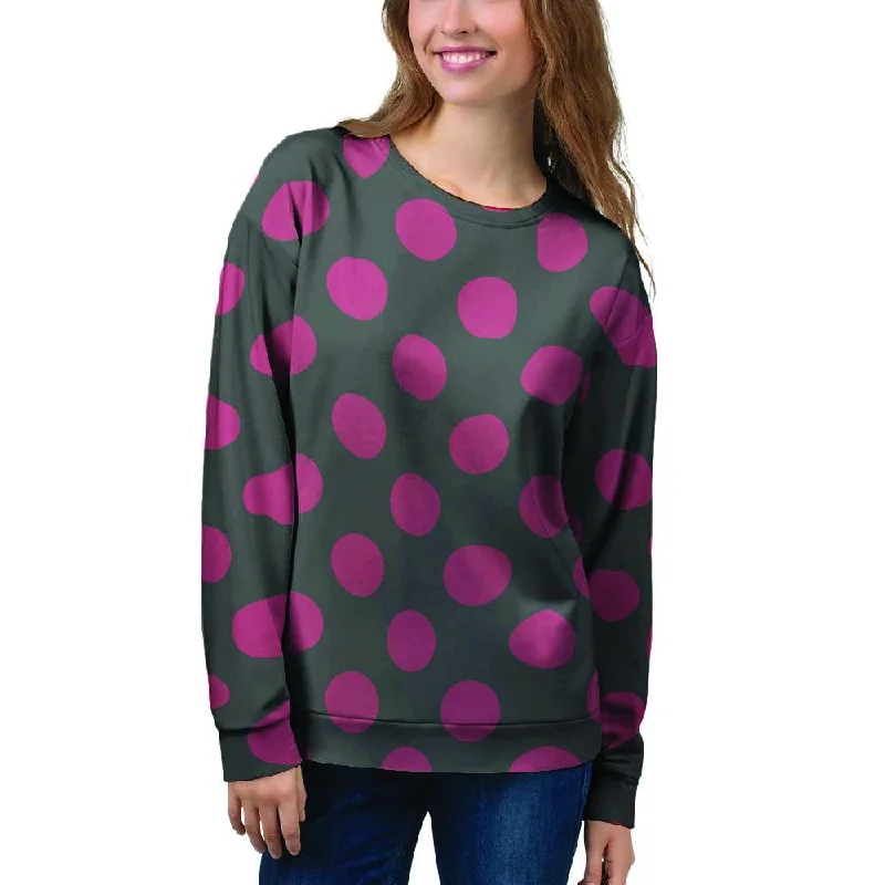 Black And Maroon Polka Dot Women's Sweatshirt Hoodie with Color Block Contrast Stylish