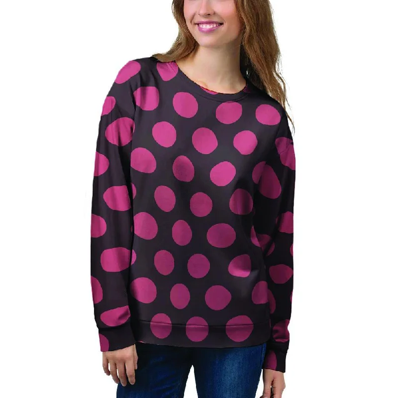 Black And Red Polka Dot Women's Sweatshirt Hoodie with Embroidery Detailed Premium