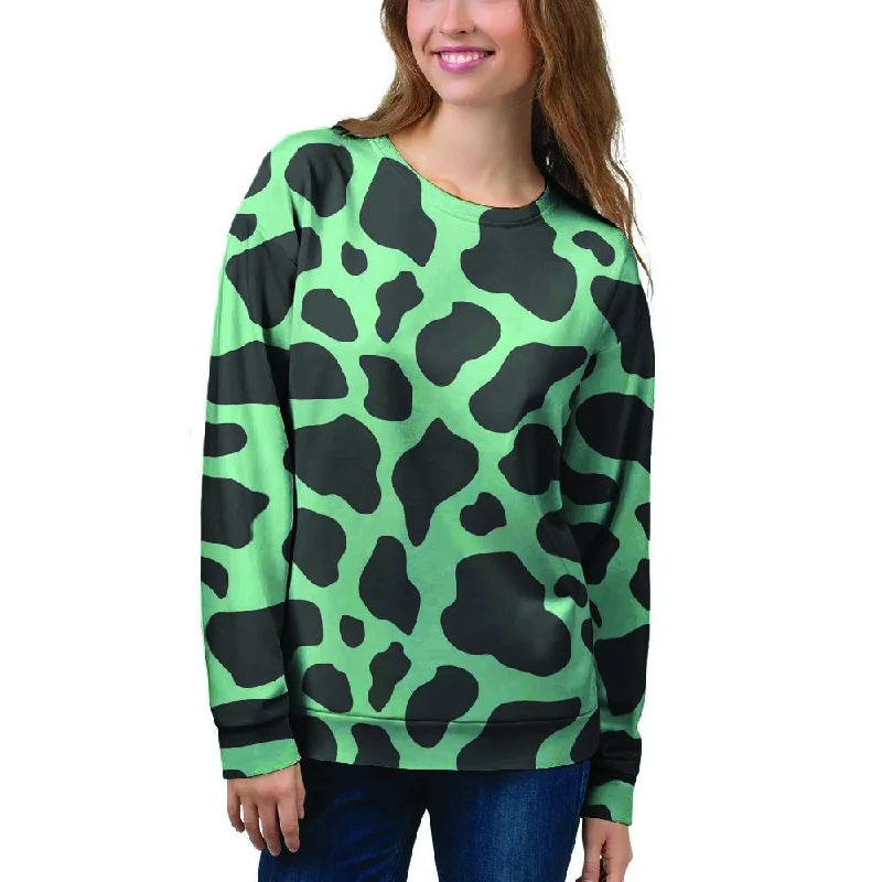 Black And Teal Cow Print Women's Sweatshirt Hoodie with Hood Adjustable Protection