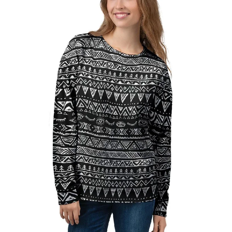 Black And White Doodle Tribal Aztec Print Women's Sweatshirt Hoodie Crop Top Short Trendy