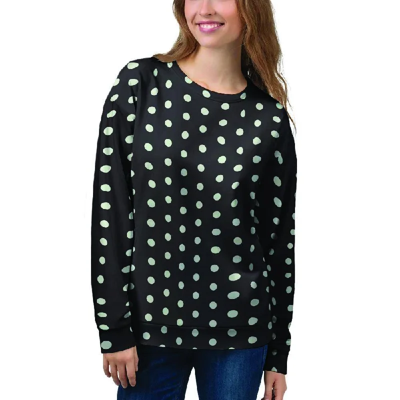 Black And White Polka Dot Women's Sweatshirt Cotton Hoodie Fleece Lining Warmth