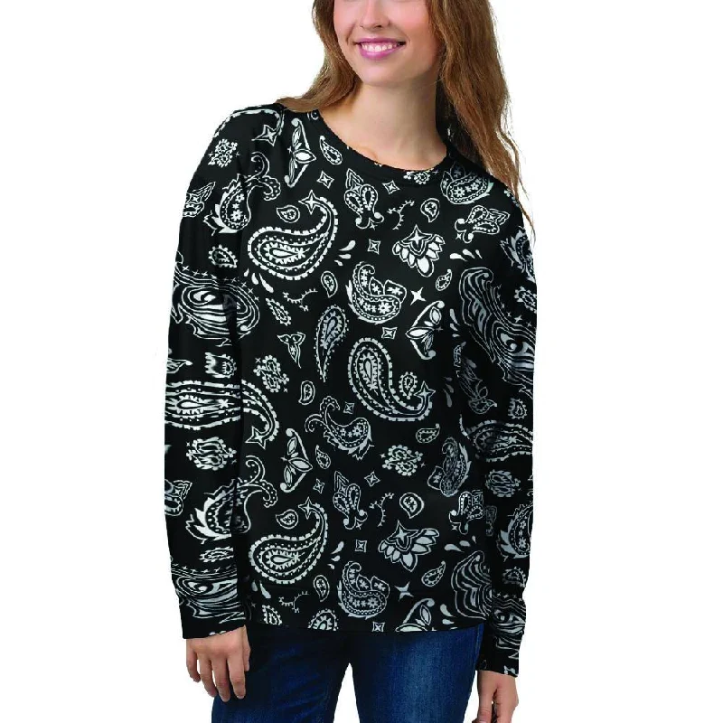 Black Bandana Women's Sweatshirt Hoodie with Hem Elastic Stretchable Comfortable