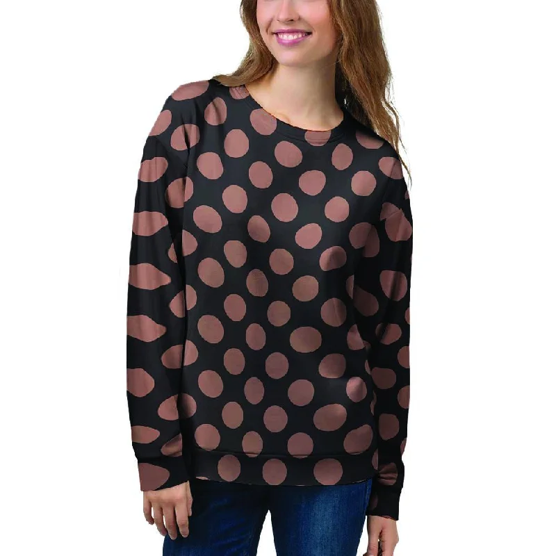 Black Brown Polka Dot Women's Sweatshirt Hoodie with Back Slit Movement Comfort