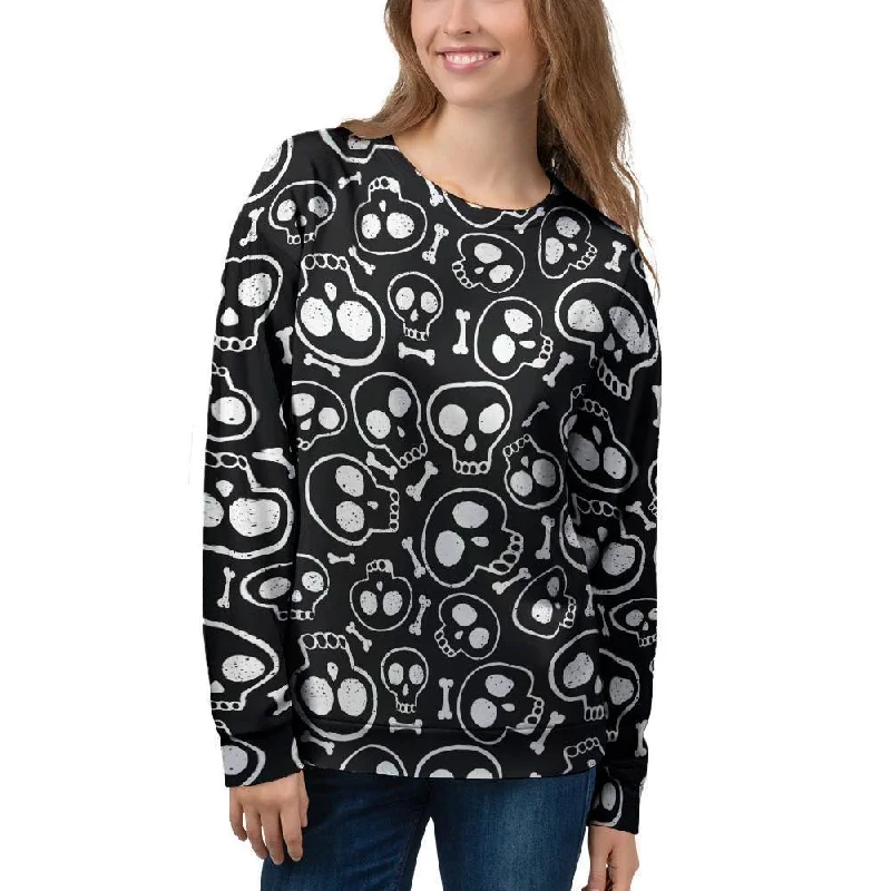 Black Cartoon Skull Women's Sweatshirt Hoodie with Belted Waist Structured Tailored