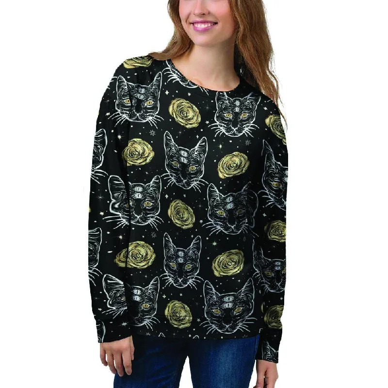 Black Cat Gothic Witch Women's Sweatshirt Hoodie with Snap Buttons Easy Quick