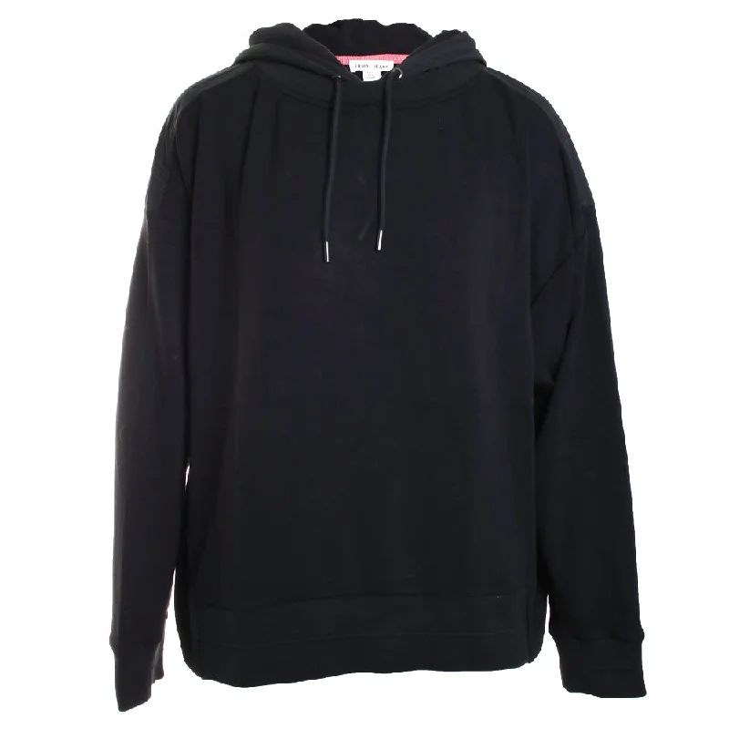 Black Combo Hoodie Hoodie with Raw Hem Edgy Unfinished