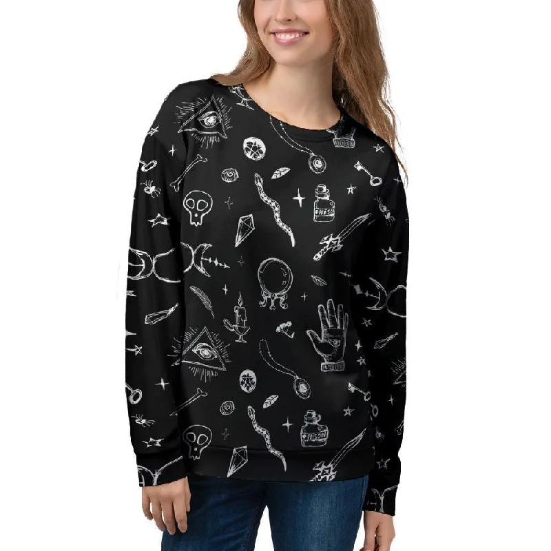 Black Gothic Witch Women's Sweatshirt Hoodie with V-Neck Classic Versatile