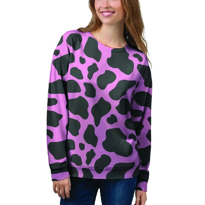 Black Pink Cow Print Women's Sweatshirt Hoodie with Oversized Fit Loose Comfortable