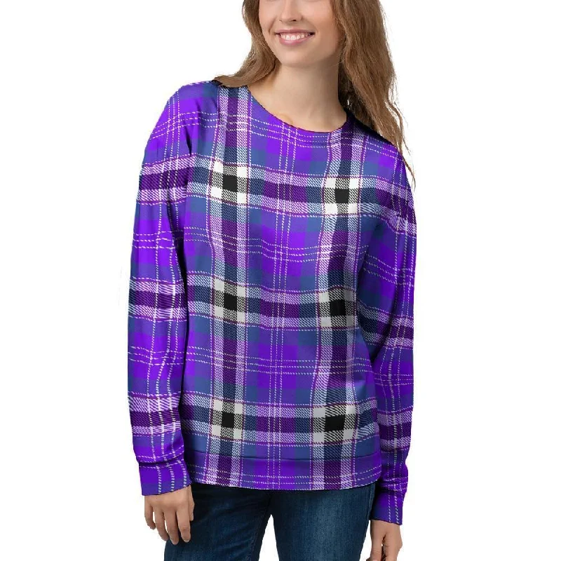 Black Purple Plaid Tartan Women's Sweatshirt Hoodie with Earth Tones Natural Calm