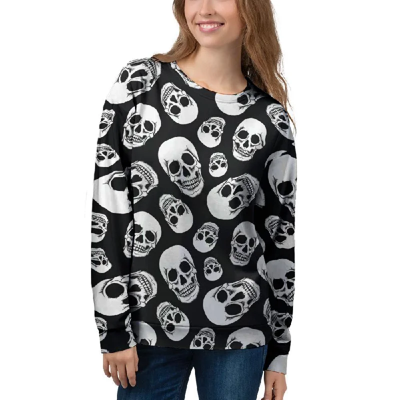 Black Skull Women's Sweatshirt Hoodie with Metallic Shiny Futuristic