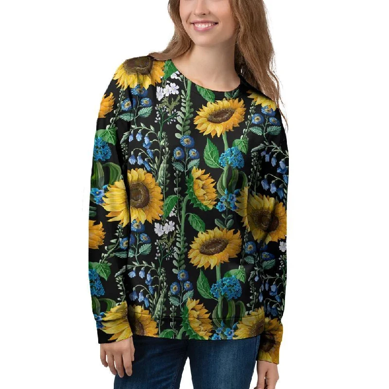 Black Sunflower Floral Women's Sweatshirt Hoodie with Lace Feminine Delicate