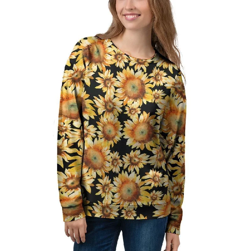 Black Sunflower Women's Sweatshirt Hoodie with Applique Textured Unique