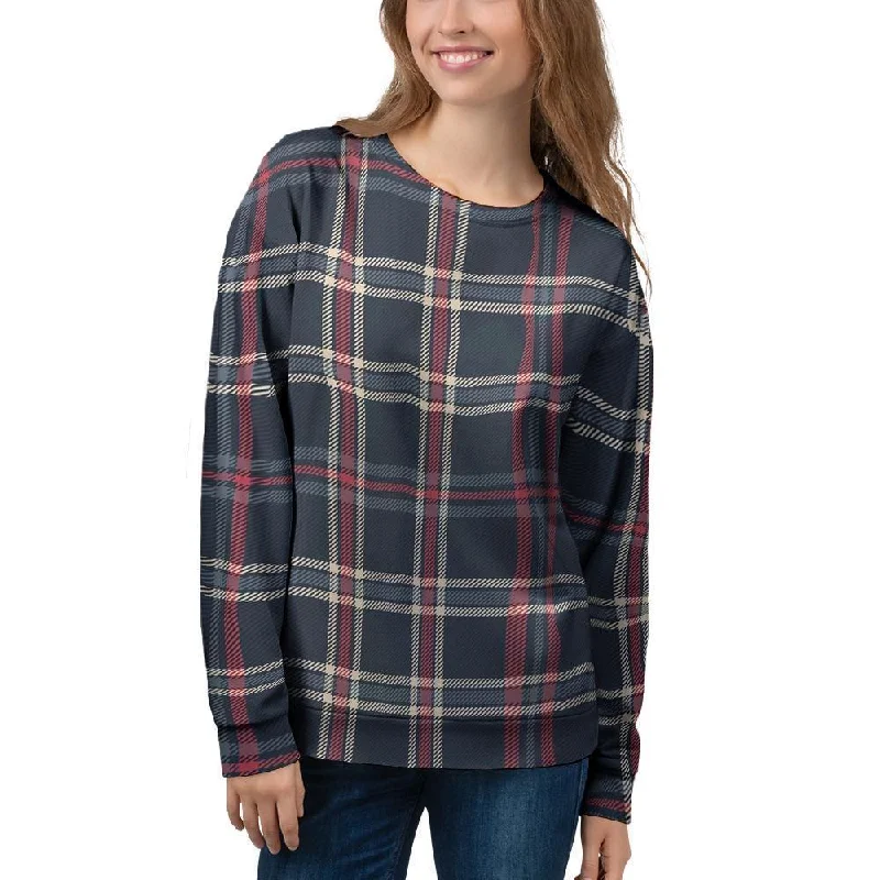 Black Tartan Plaid Women's Sweatshirt Hoodie with Pattern Geometric Abstract