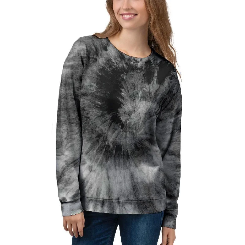 Black Tie Dye Women's Sweatshirt Hoodie with Drawcord Adjustable Secure