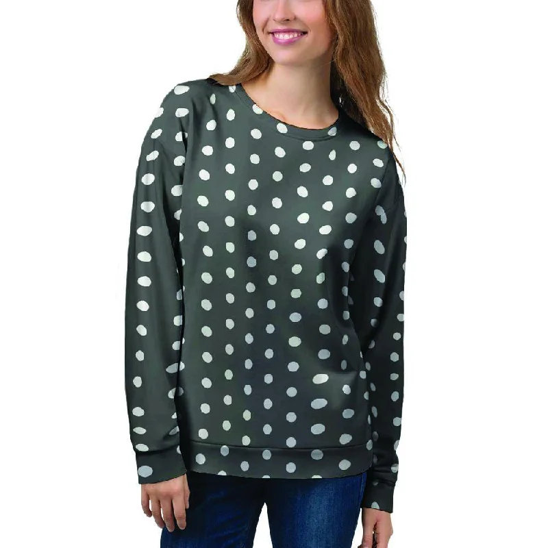 Black Tiny Polka Dot Women's Sweatshirt Hoodie with Thumb Holes Functional Cozy