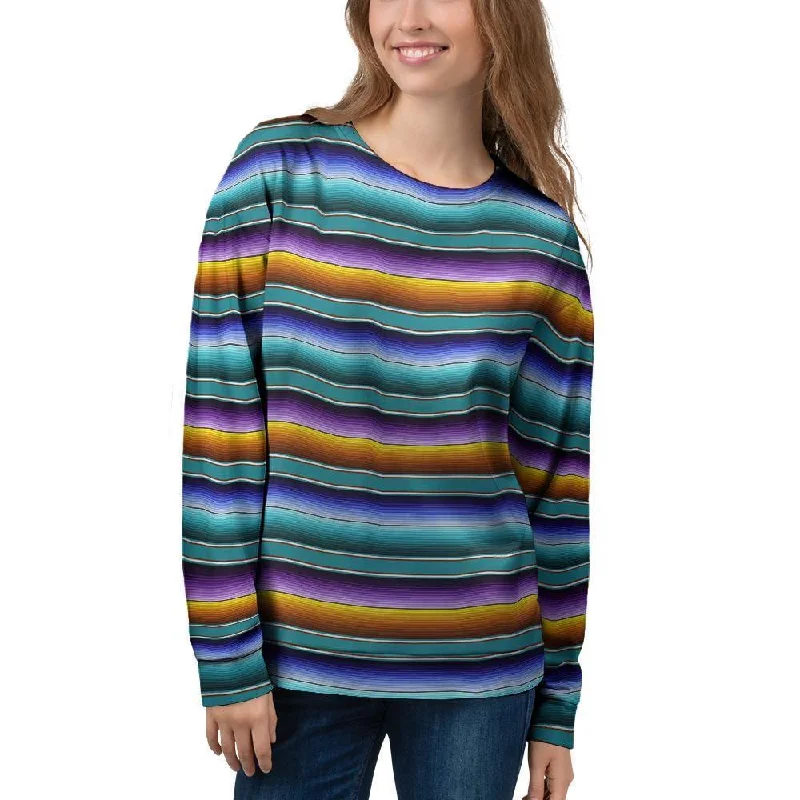 Blue Baja Serape Women's Sweatshirt Hoodie with Hem Drawcord Adjustable Customizable