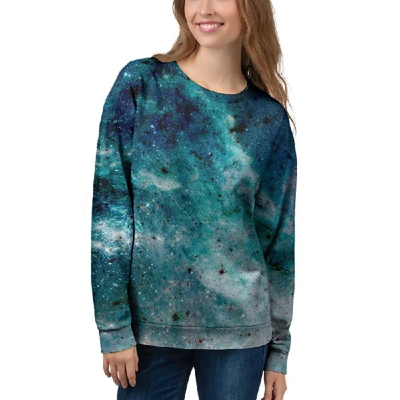 Blue Galaxy Space Women's Sweatshirt Hoodie with Puffed Sleeves Voluminous Trendy