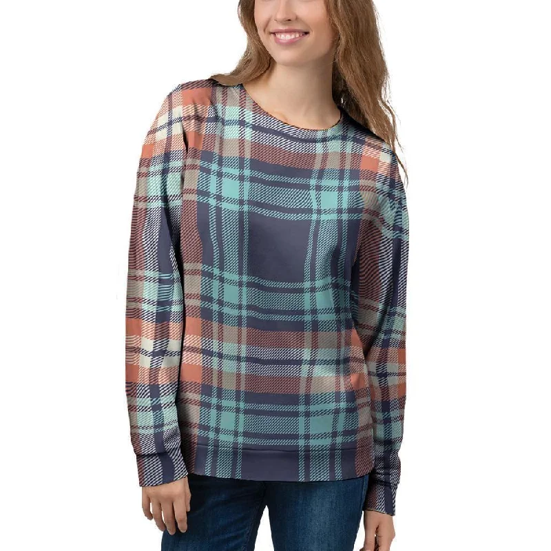 Blue Plaid Tartan Scottish Print Women's Sweatshirt Hoodie with Pocket Utility Practical