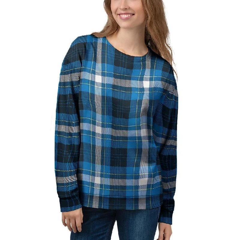 Blue Plaid Tartan Scottish Women's Sweatshirt Hoodie with Print Artistic Unique