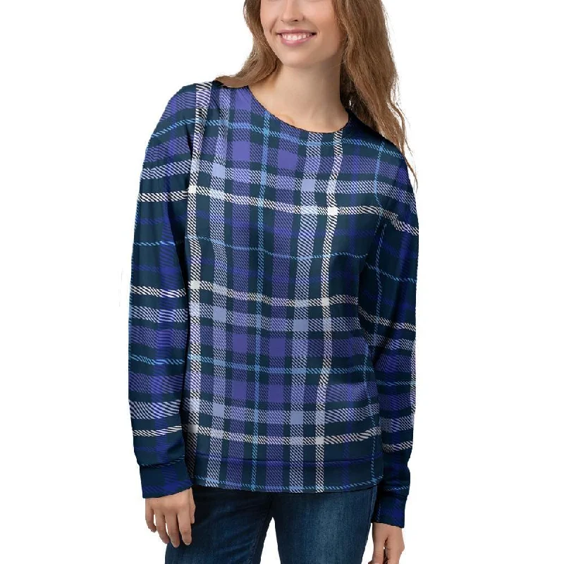 Blue Plaid Tartan Women's Sweatshirt Hoodie with Zipper Versatile Modern