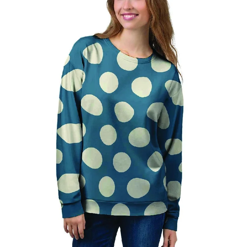 Blue Polka Dot Women's Sweatshirt Hoodie Dress Longline Feminine