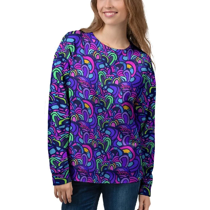 Blue Psychedelic Women's Sweatshirt Zip Hoodie Drawstring Kangaroo Pocket