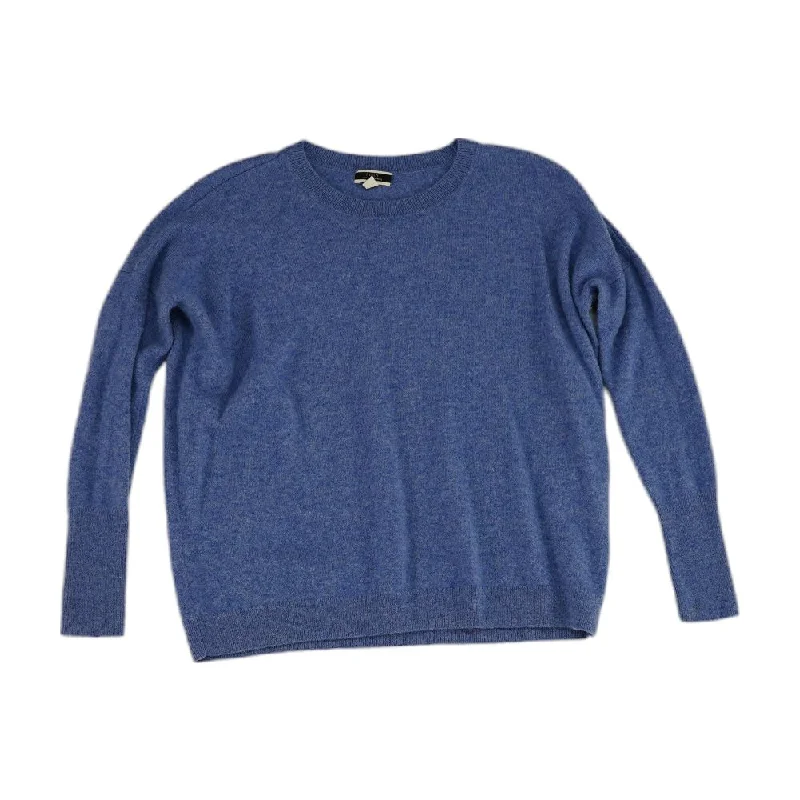 Blue Solid Pullover Sweater Graphic Sweater Embroidered Appliqued