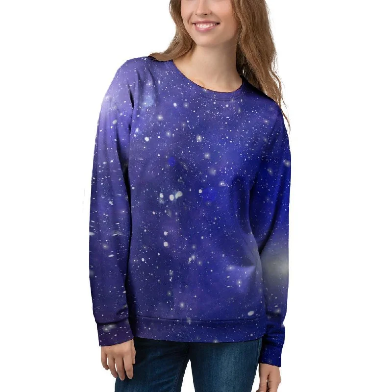 Blue Stardust Space Galaxy Women's Sweatshirt Hoodie with Front Slit Layering Stylish