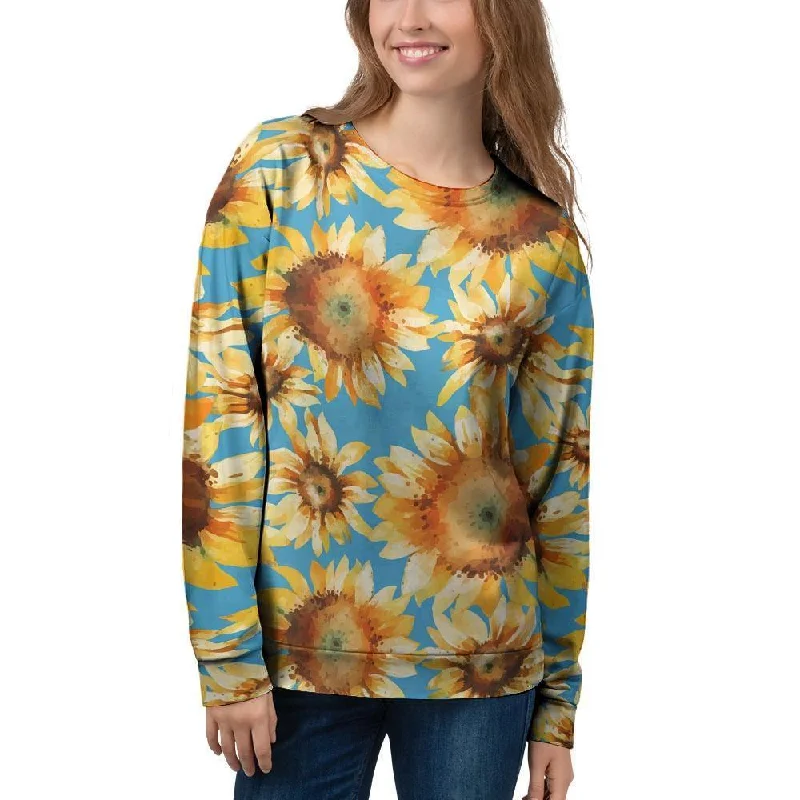 Blue Sunflower Women's Sweatshirt Hoodie with Magnetic Closure Innovative Modern