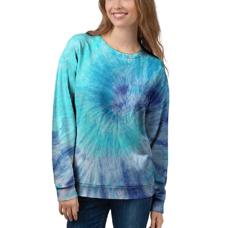 Blue Tie Dye Women's Sweatshirt Hoodie with High Neck Warm Protective