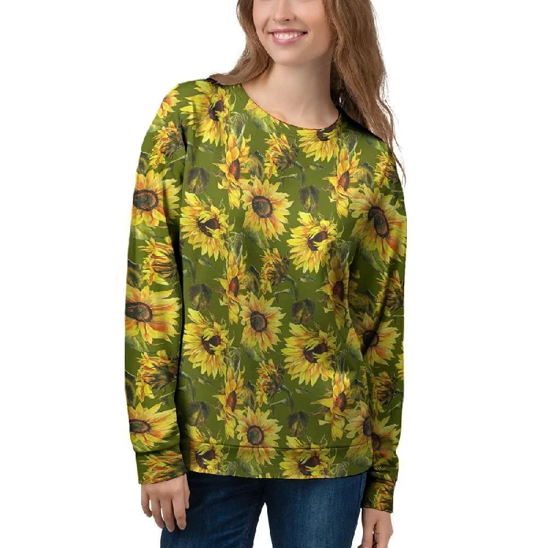 Botanical Sunflower Women's Sweatshirt Hoodie with Contrast Stitching Detailed Premium