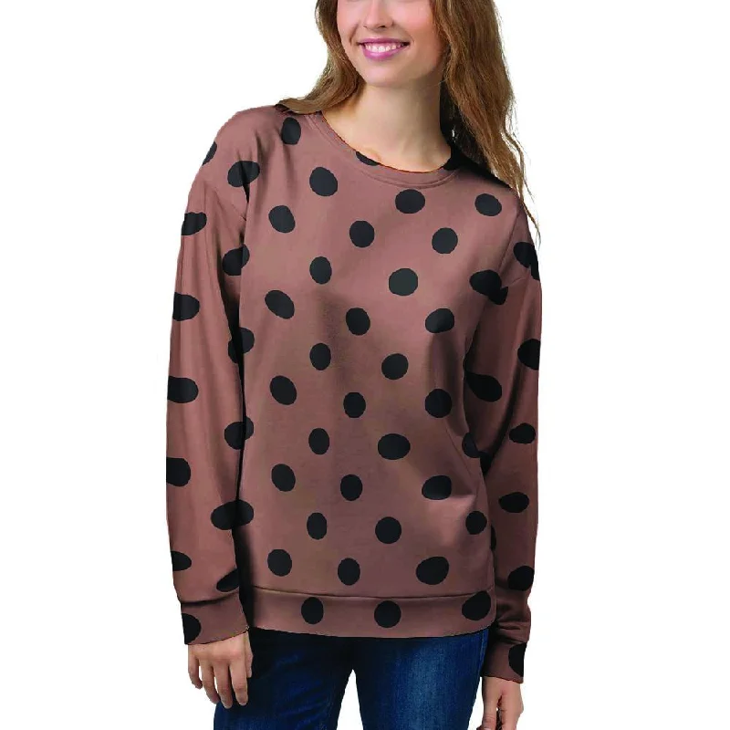 Brown And Black Polka Dot Women's Sweatshirt Hoodie with Pastel Soft Subtle