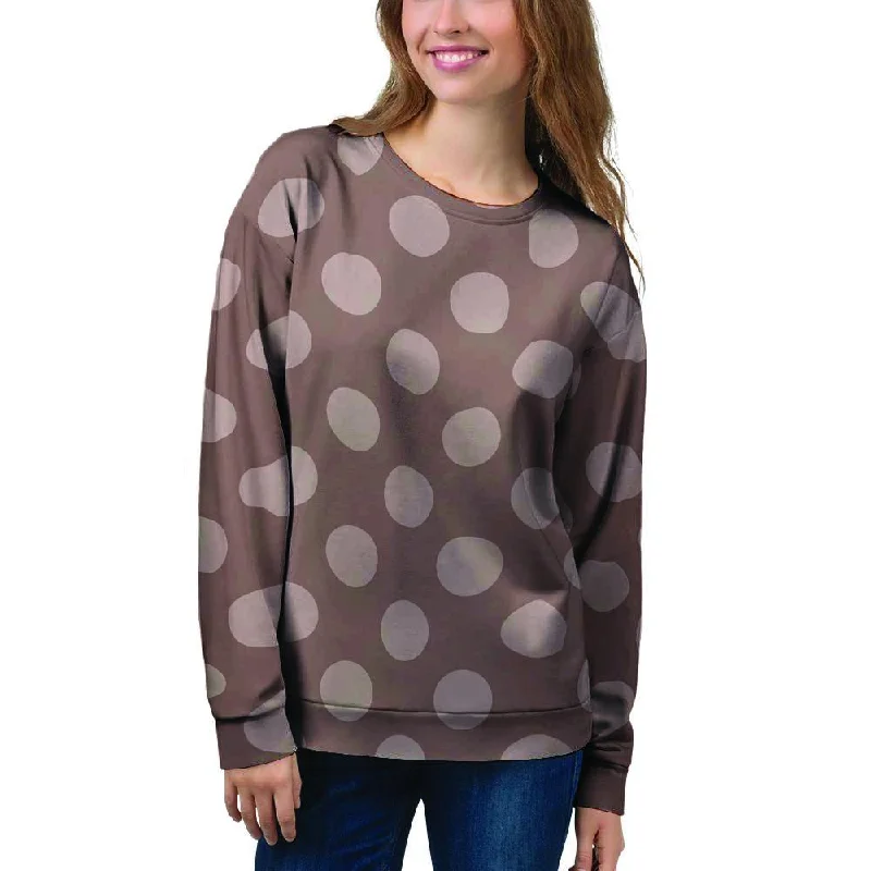 Brown And Tan Polka Dot Women's Sweatshirt Hoodie with Reflective Safety Nightwear