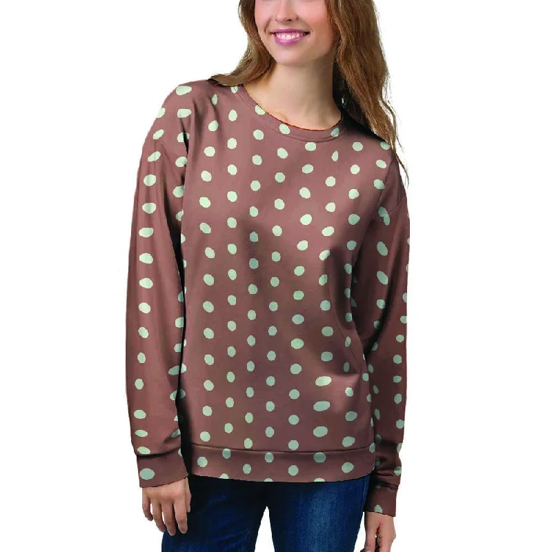 Brown And White Polka Dot Women's Sweatshirt Hoodie with Emblem Brand Identity