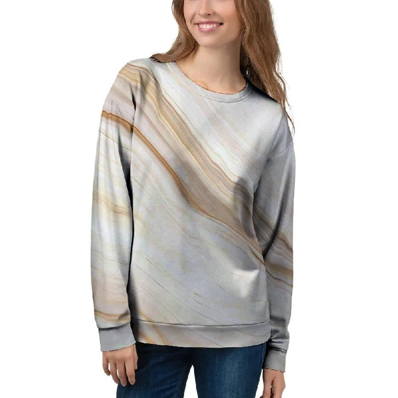 Brown Beige Marble Women's Sweatshirt Hoodie with Color Block Contrast Stylish