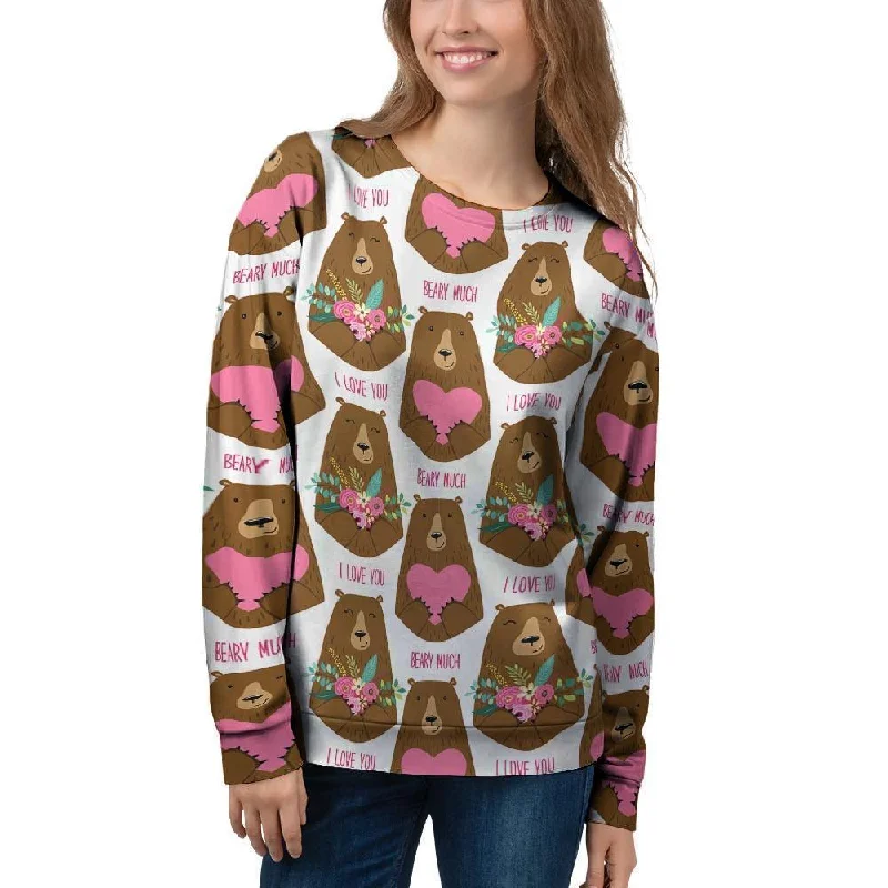 Brown Mama Bear Women's Sweatshirt Hoodie with Button Classic Timeless