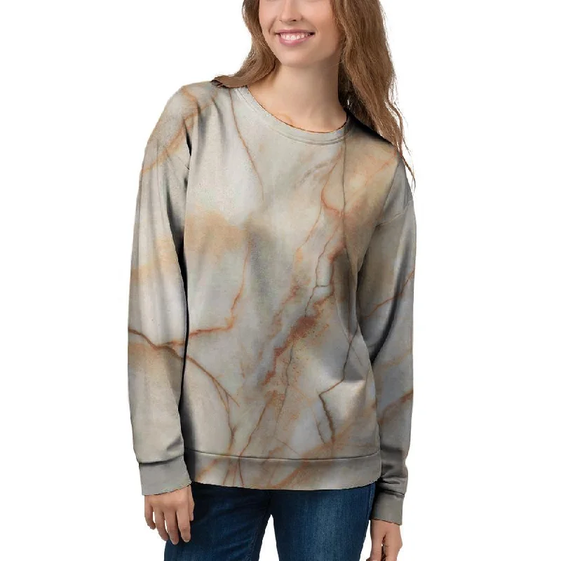 Brown Marble Women's Sweatshirt Hoodie with Ribbed Hem Stretchable Secure