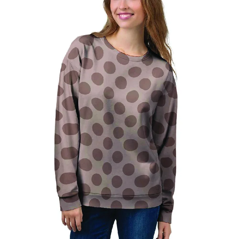 Brown Polka Dot Women's Sweatshirt Hoodie Crop Top Short Trendy