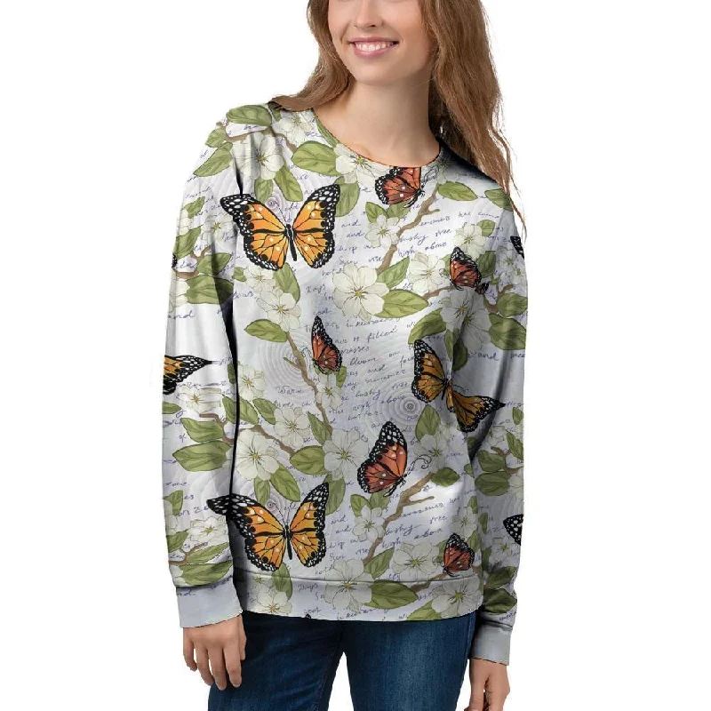 Butterfly Floral Print Women's Sweatshirt Hoodie with Hem Lace Feminine Delicate