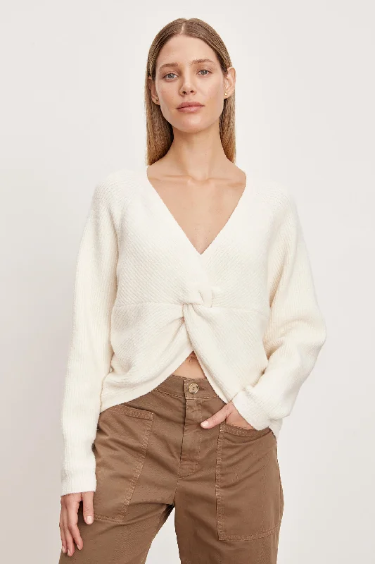 Velvet - Caitlyn Sweater in Milk Turtle Neck Boat Neck Asymmetrical Neck