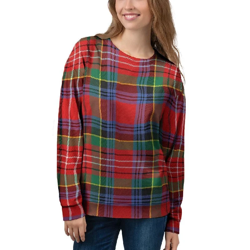 Caledonia Red Plaid Tartan Women's Sweatshirt Hoodie with Hem Elastic Stretchable Comfortable