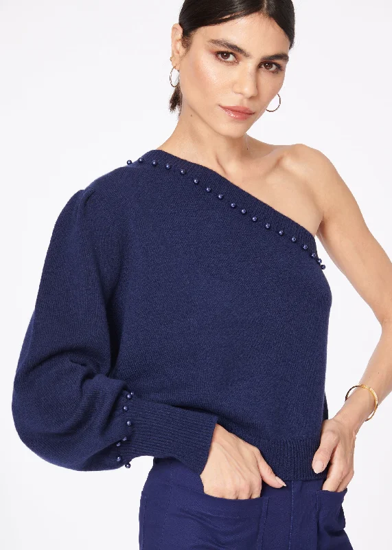 Cami Nyc - Virginia Sweater In Navy Embroidered Appliqued Beaded