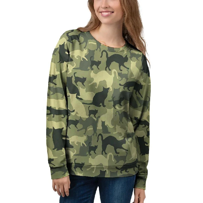 Cat Camouflage Print Women's Sweatshirt Hoodie with Cuffed Sleeves Snug Secure