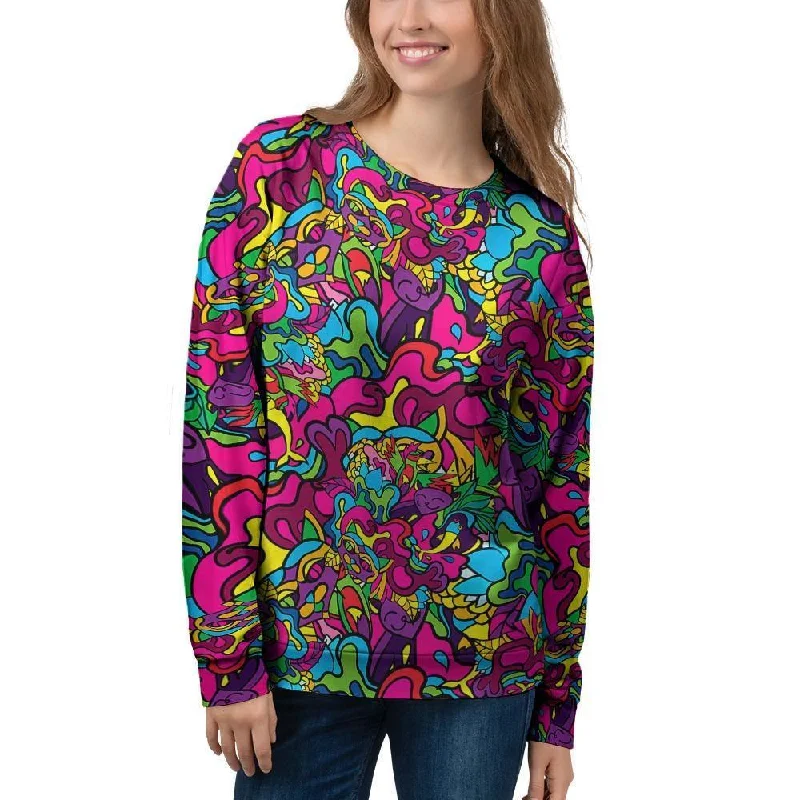 Cat Hippie Psychedelic Women's Sweatshirt Hoodie with Bell Sleeves Flared Feminine