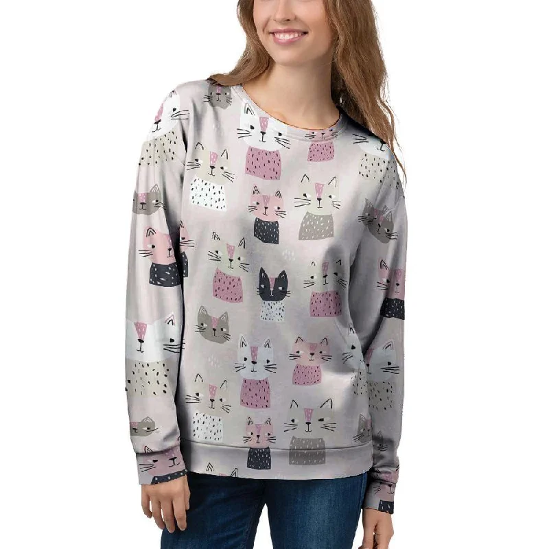 Cat Print Women's Sweatshirt Hoodie with Raglan Sleeves Sporty Comfortable