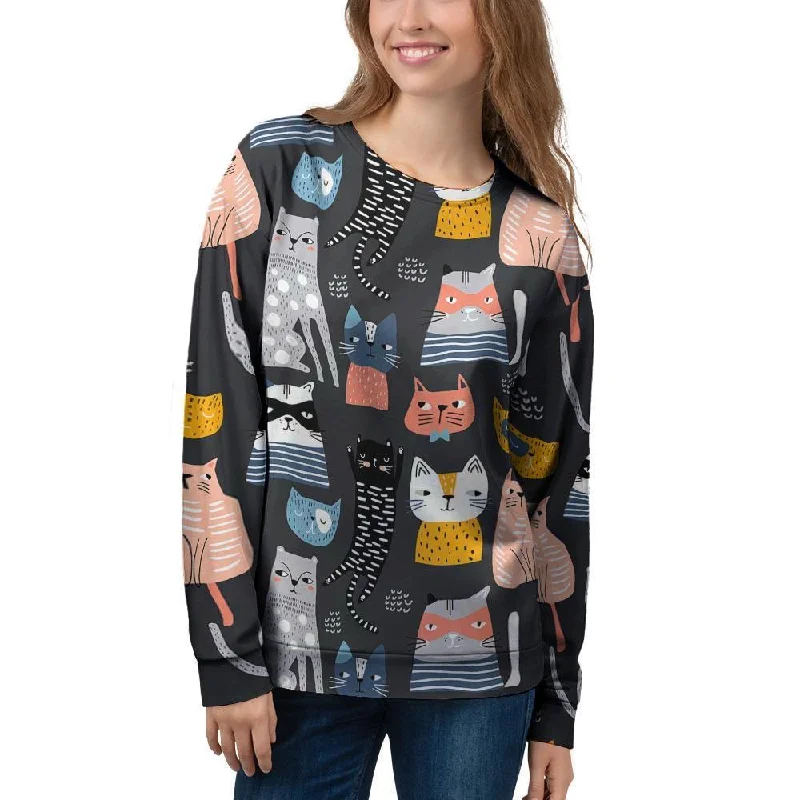 Cat Style Print Women's Sweatshirt Hoodie with Cropped Fit Short Trendy