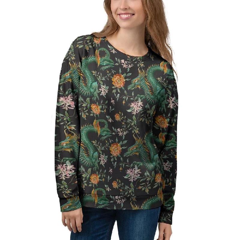 Chinese Green Dragon Print Women's Sweatshirt Hoodie with Neon Bright Vibrant